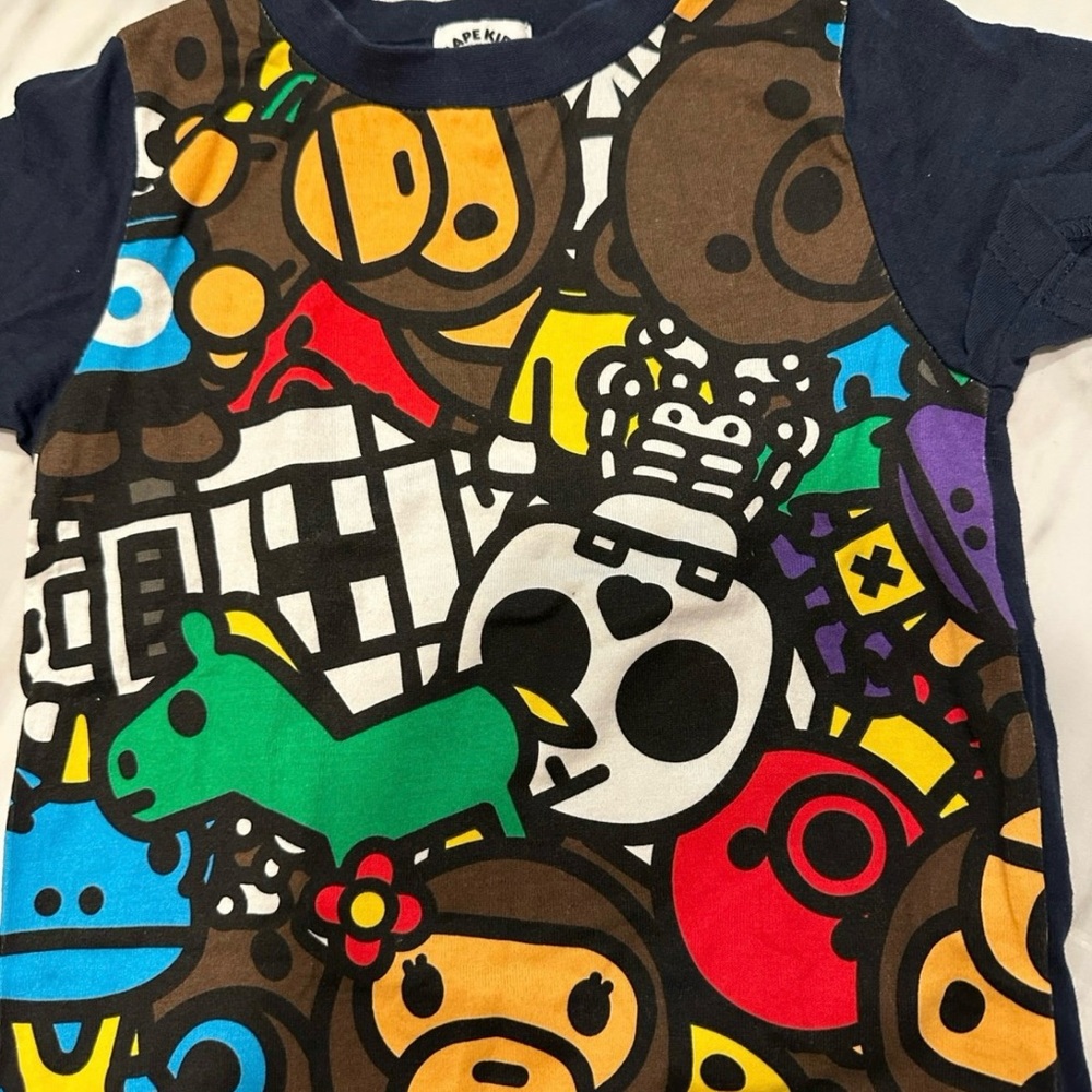 Bape Kids Colorful Graphic Tee and Navy Shorts Set - Picture 3 of 10